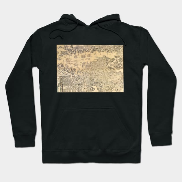 Antique Map of Nagasaki Harbor, Japan by Bunkindō, 1821 Hoodie by MasterpieceCafe